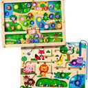 Magnetic Maze 2 in 1 Double Side Color and Number Maze Alphabet Puzzle Board for 3-5 Boys and Girls Kids Montessori Educational Toys (Zoo, One Size)