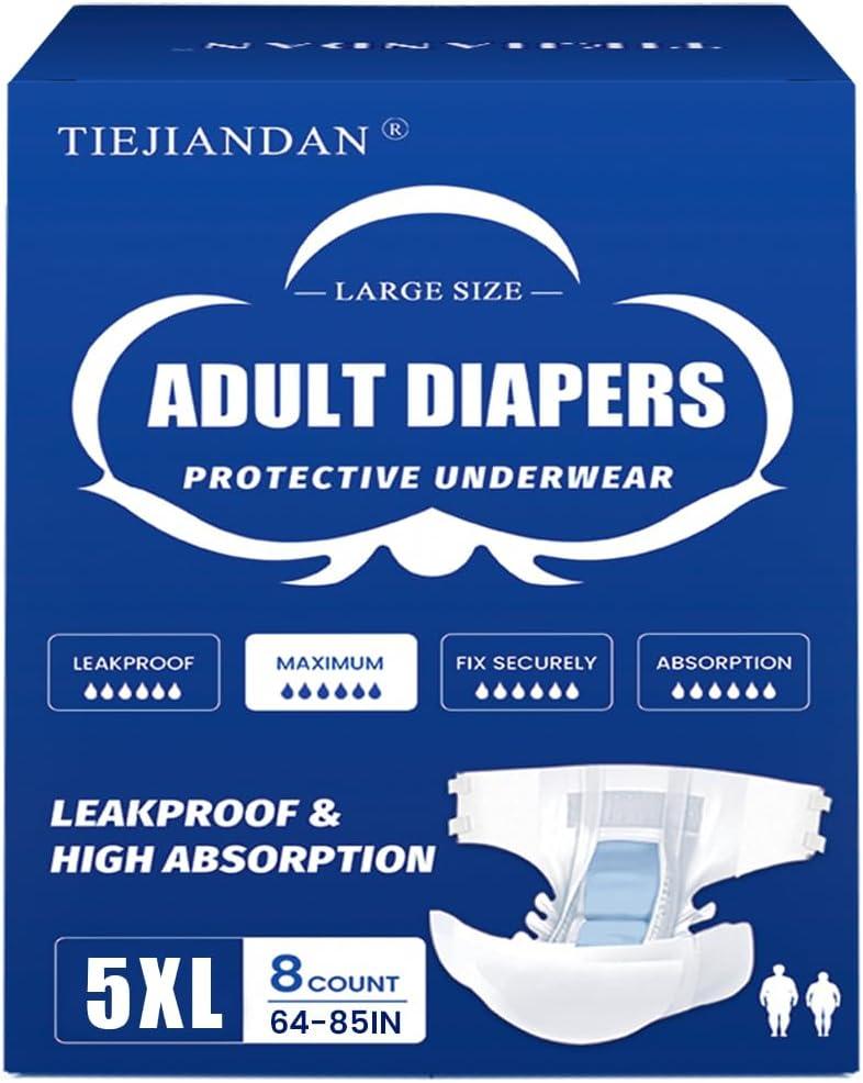 Bariatric Adult Diapers 5XL Women&Men of Deodorization,Medical Waist 64-85IN 8 PCS/Box,Absorb Effectively Disposable Underwear with Tabs,Fixed Firmly Incontinence Underwear Advanced Technology DU001