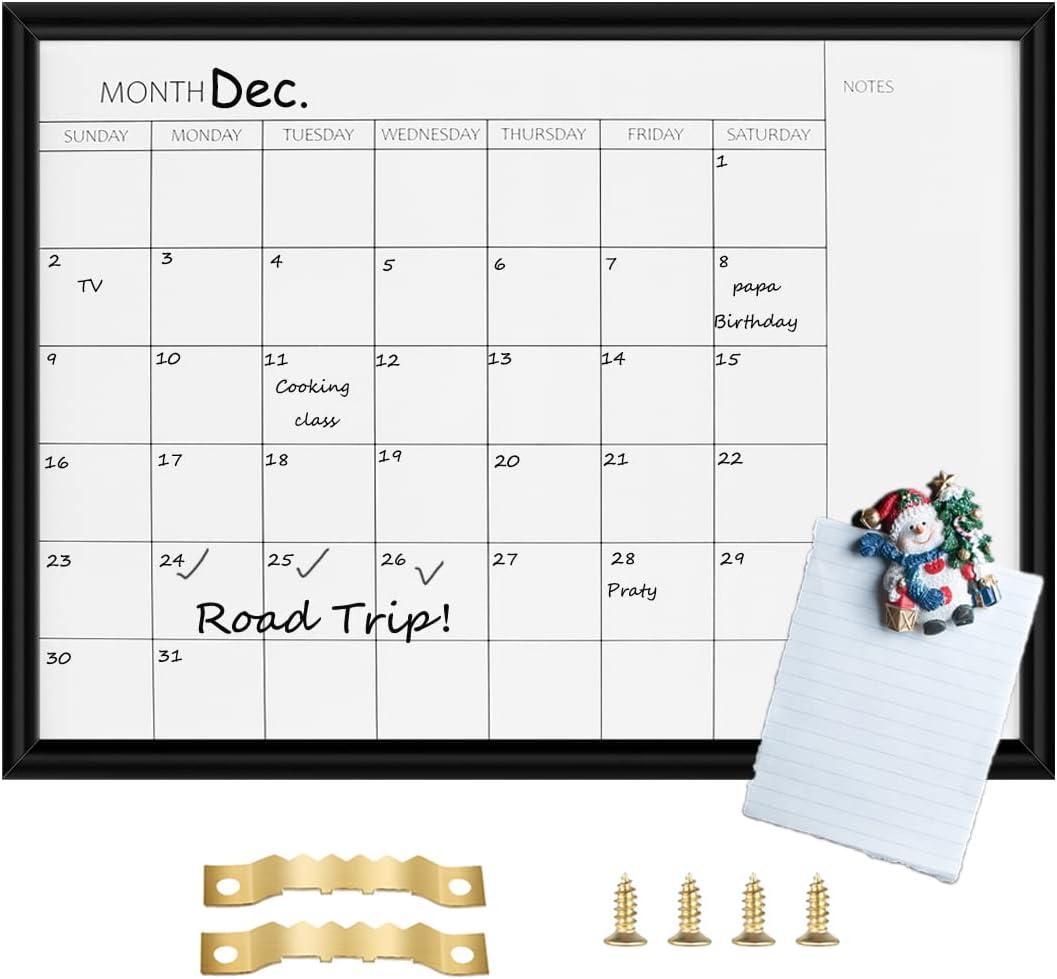 Dry Erase Monthly Calendar White Board for Wall, Solid Wood Black Frame Magnetic Whiteboard,Small Planning Board for Office, School and Home, Hanging Board for Schedule,11.8" x 15.7"(YL-BK-3040-A)