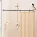 L Shaped Corner Shower Curtain Rod, [39"-67.8"] x [55"-84"] Heavy Duty 90 Degree Adjustable Shower Pole for Bathroom, Bathtub & Outdoor with 12 Hooks & Ceiling Support - Matte Black