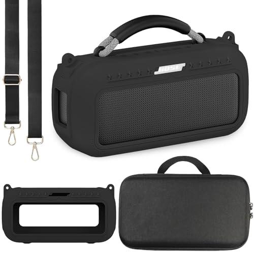 JCHPINE Silicone Cover and Hard Carrying Case for Bose SoundLink Max Portable Speaker, Protective Travel Case for Bose SoundLink Max Speaker Accessories with Shoulder Strap (Black)