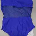 EVOCRCO One Piece Swimsuit for Women Tummy Control Mesh Bathing Suits Sexy Push Up Swimsuits Slimming Square Neck Swimwear Royal Blue. L Size