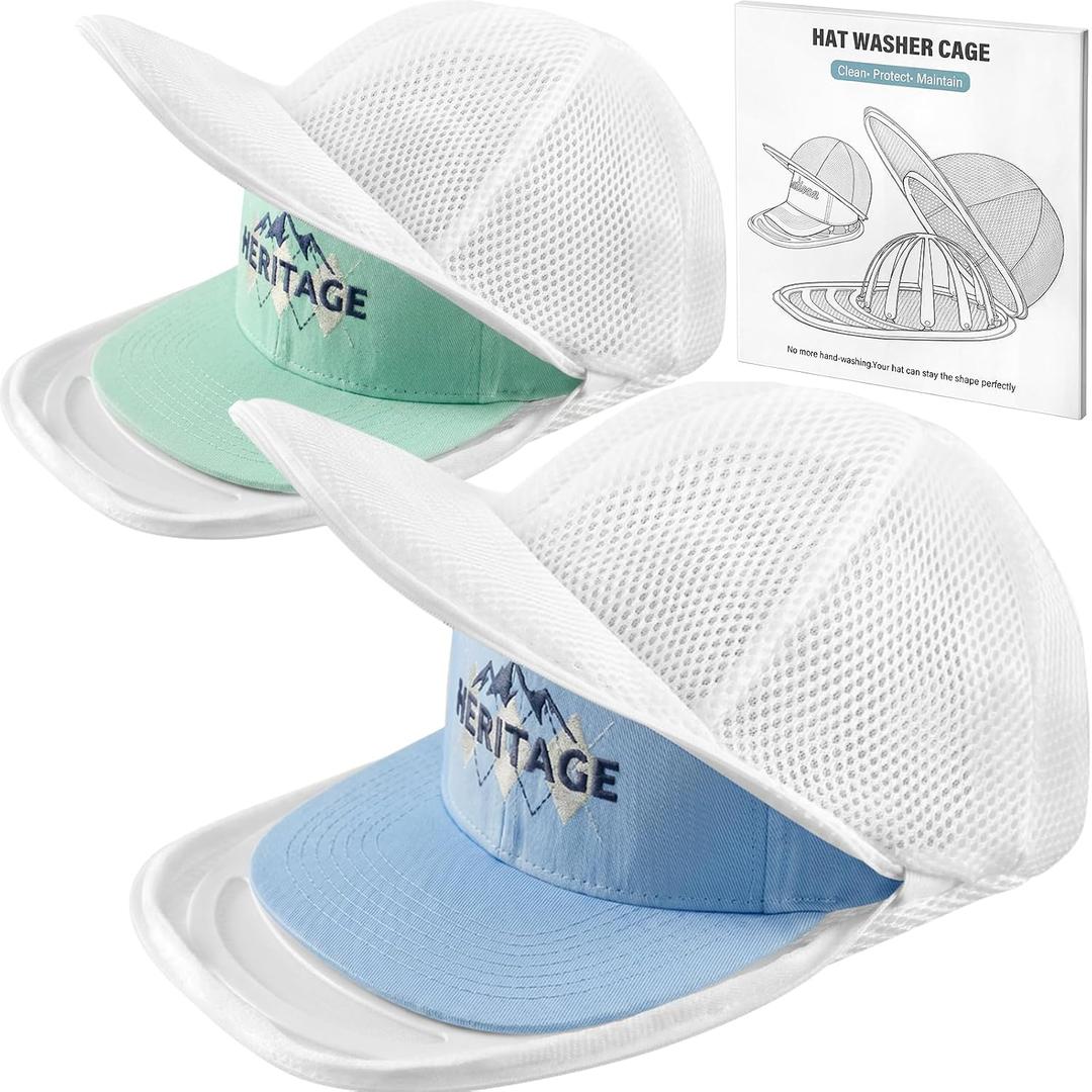 4 x Hat Washer Cage for Dishwasher,4PCS(2 Cages + 2 Bags) Upgraded Baseball Cap Washer, Durable Hat Cleaner Frame, Keeps Caps Shape Safe, Fits Flat Curved Brim Hats