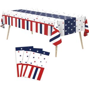 Tbsone 3 Pack 4th of July Patriotic Tablecloth, Disposable Red White and Blue Plastic Table Cloth, USA Party Decorations, Independence Day Supplies for Outdoor Picnic, Camping, Memorial, or Home
