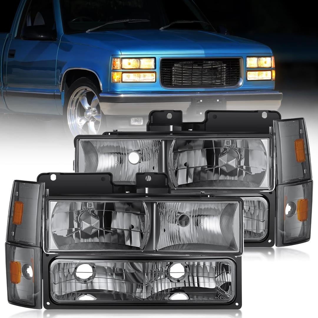 Nilight Headlight Assembly Compatible with 1988 1989 1990 1991 1992 1993 Chevrolet GMC C/K 1988-1993 Silverado Suburban Sierra Blazer Tahoe Yukon Smoke Housing Amber Reflector