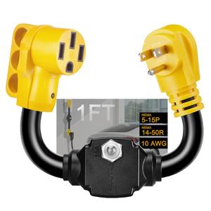 EV Charger Adapter Cord NEMA 5-15P to 14-50R with Circuit Breaker, Overload Protector, 3 Prong Household to Tesla Charger(Max 12Amp 125V) Adapter with LED Indicator, STW 10AWG, ETL Listed