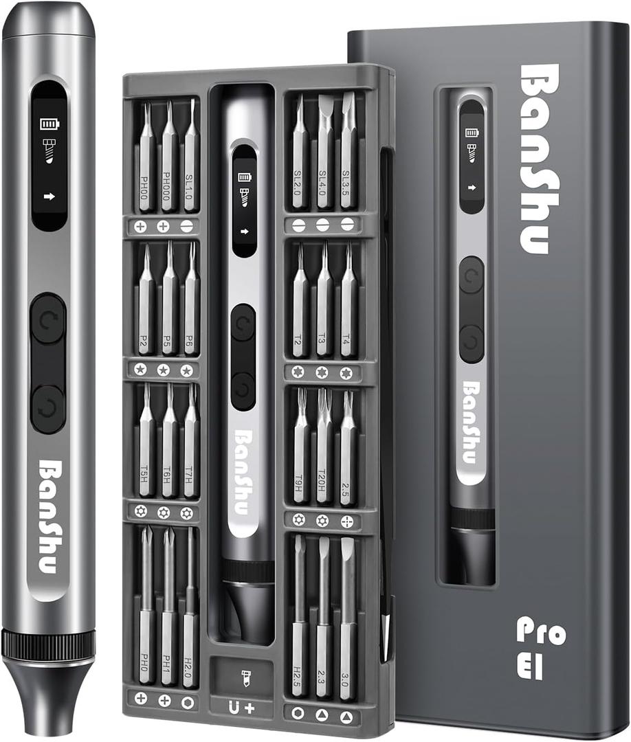 Banshu Mini Electric Screwdriver, 52 in 1 Precision Screwdriver Set with 48 Magnetic Bits, Pry Bar, Tweezer, LED Light, Professional Magnetic Repair Tool Kit for Eyeglasses, Watch, iPhone, Electronics