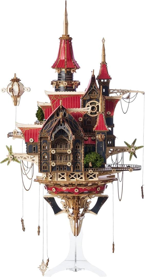 3D Wooden Puzzles for Adults, Fantasy Steampunk Castle Model Kits to Build, DIY Architectural Kit with LED Lights, Premium Display Decor & Hobby Gifts for Adults and Teens