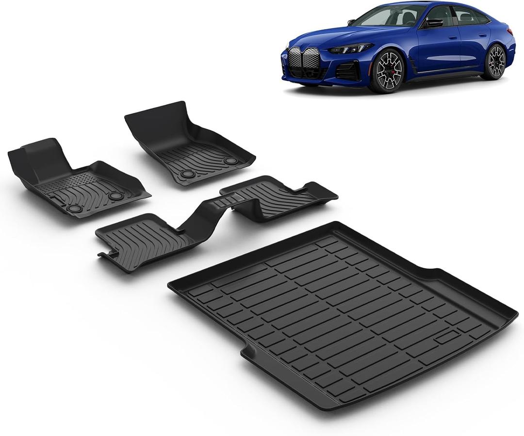 All Weather Car Floor Mats & Cargo Liner Set Fit for BMW i4 eDrive35 / eDrive40 / xDrive40 / M50 2022 2023 2024 2025 Floor Liners Trunk Liner i4 Cargo Mat Accessories Black