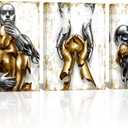 Visual Art Decor Black and Gold Love Decor Grey & Gold Hugging Couple Bedroom Wall Decor Picture Art Prints Framed Canvas Print (White, 12x16inchx3 Pieces)