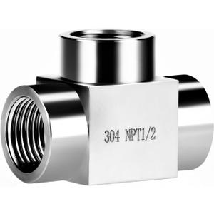NPT 1/2 tee pipe fitting female thread 3 ways T adapter, stainless steel hose fitting tee t shape pipe connector for outdoor irrigation setup/pressure gauge, 4350 psi
