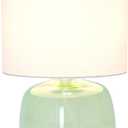 Simple Designs LT2064-GRW Glass Table Lamp with Fabric Shade, Green with White Shade