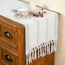 Fexia Table Runner with Tassels Boho Macrame 72 Inches Long Cream Rustic Table Runner for Home Farmhouse Bohemian Dining Bedroom Decor Baby Bridal Shower(12x72 Inches)