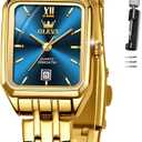 OLEVS Gold Watches for Women Square Luxury Business Rectangle Ladies Watches for Woman with Date Water Resistant Ladies Watch for Small Wrists Reloj para Mujer Diamond Blue/Green/Black/White/Gold