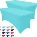 2 Pcs 6FT Table Cloth for Rectangle Table - Light Blue Tablecloth Rectangular Stretch Spandex Coverage for Birthday Cocktail Wedding Spring Party (70" x 30"-2 pack)