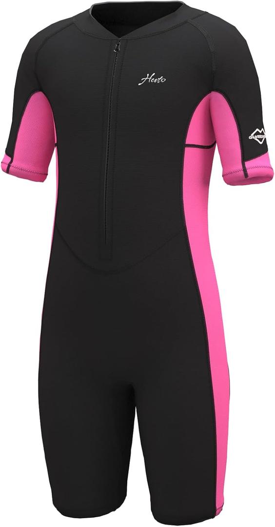 Hevto Kids Wetsuit Shorty for Boys Toddler Girls Youth 2mm Neoprene Thermal Wet Suit Front Zip for Swimming Snorkeling Surfing Diving (10)