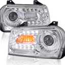 SPEC-D TUNING Glossy Black Smoke Projector Headlights w/LED Turn Signal Compatible with 2005-2010 Chrysler 300 Base/LX/Touring/Touring AWD, Left + Right Pair Headlamps Assembly