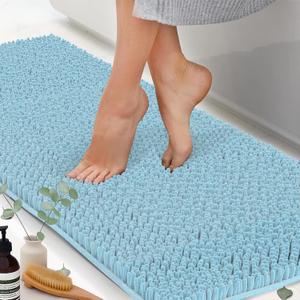 Chenille Bath Mats 71"x21", Plush Absorbent Bath Mats Quick Dry, Soft & Machine Washable, Non Slip Carpet for Bathroom, Thick Bathroom Rugs, Shower Restroom Rug Mat, Alfombras De Bao, Bathrugs Matts (Spa Blue)