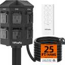 Outdoor Remote Control Power Strip, 25FT Extension Cord Waterproof, Independent Control Outlets, 6 Grounded Outlets for Outdoor Decorations, 14 AWG, 15A/1875W, ETL Listed (25 FT)
