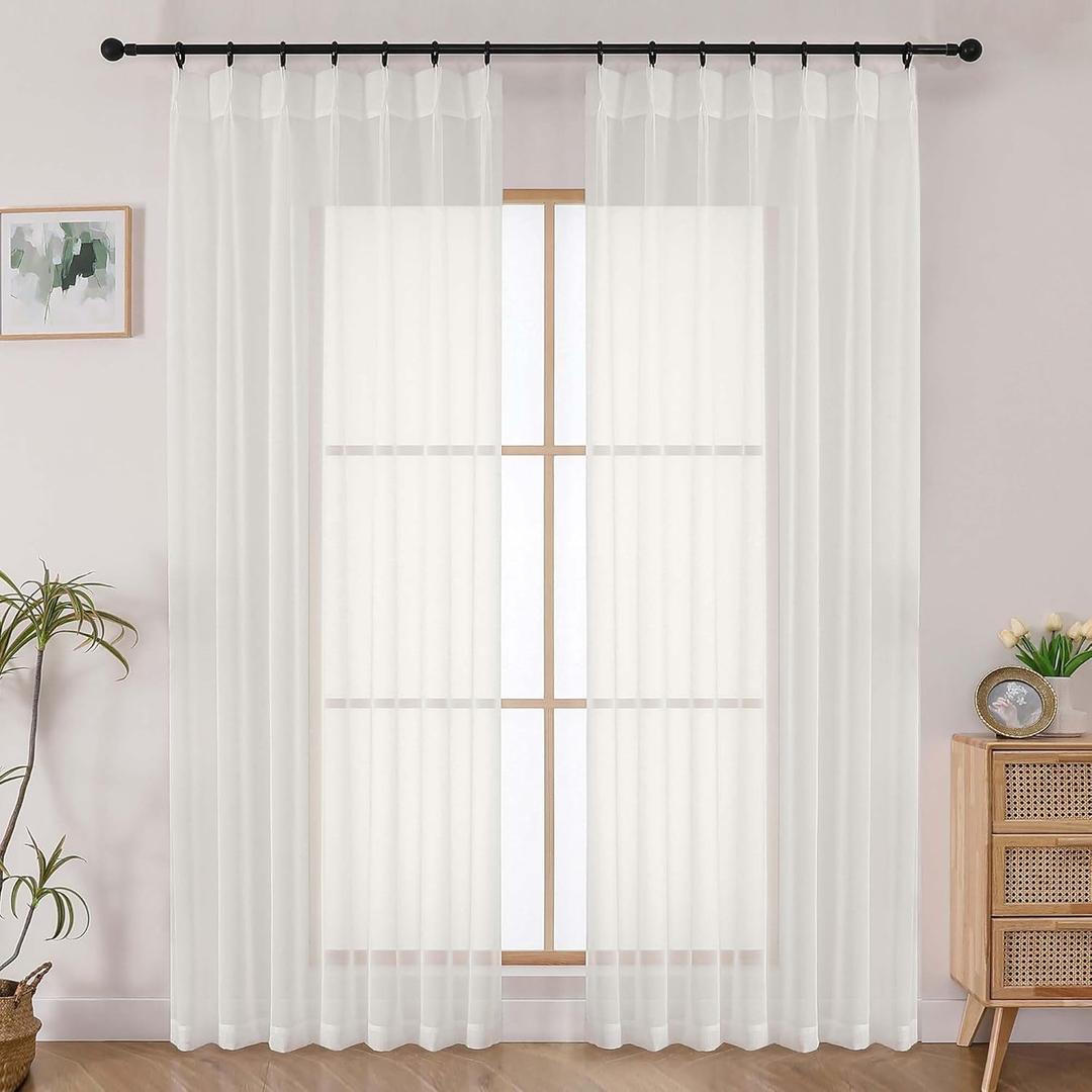 OWENIE Ivory Pinch Pleated Sheer Curtains 84 Inches Long 2 Panels Set for Bedroom Living Room, Soft Airy Light Filtering Sheer Privacy Curtains Drapes, Ivory, 2Pcs, Each 40x84 Inch