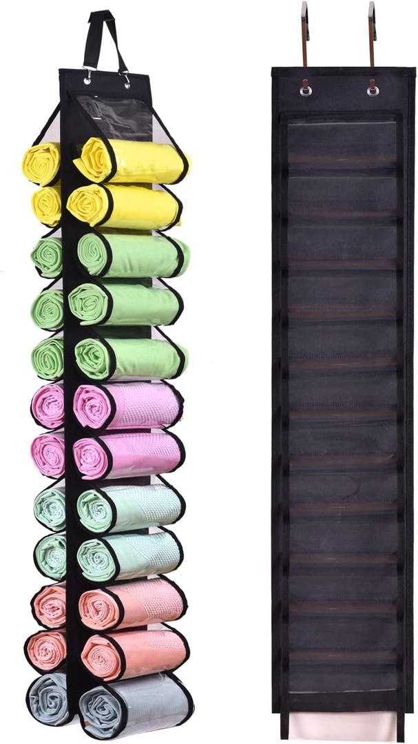 Legging Storage Bag Storage Hanger Can Holds 24 Leggings or Shirts Jeans Compartment Storage Hanger, Foldable Leggings Organizer Clothes Portable Closets Roll Holder (Black) (Black)