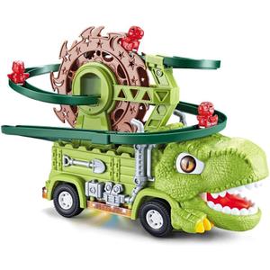 2-in-1 Light-Up Dino Truck Toy Set  Motorized Ferris-Wheel Ramp & Stunt Car, Music LED Effects, STEM Take-Apart Build Play, Dinosaur Gift for Toddlers Boys Girls Ages 3-8(Tyrannosaurus)