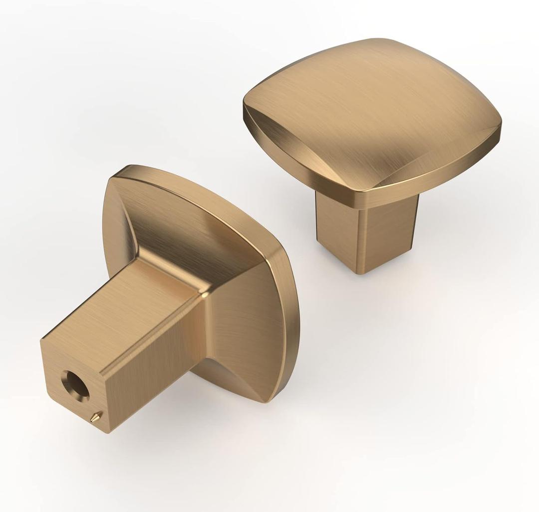 Asidrama 10 Pack Champagne Bronze Square Dresser Knobs - Brushed Brass Drawer Knobs for Dresser Drawers