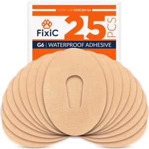 FixiC  Adhesive Patches for G6  25 Pack Premium Waterproof Adhesive Patches  Pre-Cut Back Paper  Adhesive Patch for G6  Long Fixation! (Tan)