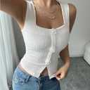 SOLY HUX Women's Tank Tops 3D Floral Square Neck Sleeveless Summer Going Out Crop Top (Beige, S)