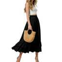 MATSUMIZUYU Women High Waisted Ruffle A Line Long Skirt Vintage Renaissance Pirate Maxi Skirt with Pockets Halloween Costume Black-S
