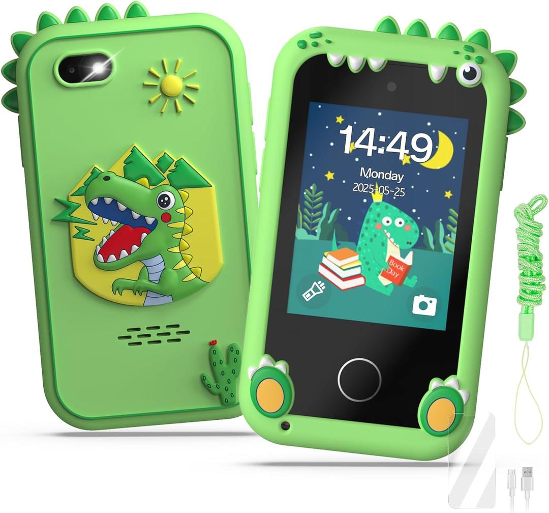 Kids Smart Phone Toys for Girls,Christmas Birthday Gifts for Girls Age 3-10 Kids Cell Phone Toys with 2.8" Touchscreen 20 Learning Games Dual Camera Music Player, 8G SD Card (Green)