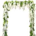 Wisteria Artificial Flowers Garland, 2Pcs Total 14.4ft Silk Faux Wisteria Vine Kit, Hanging Flower Plant for House Outdoor Garden Ceremony Outside Wedding Arch Floral Decor (2, White)