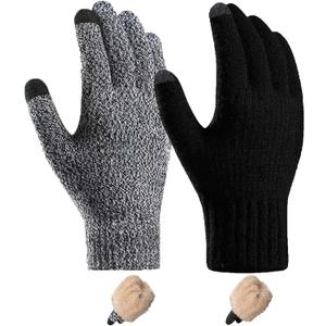 Wool Winter Gloves Men Women Fleece lined Knit Touch Screen Warm Thermal Snow Driving Cycling Gloves Cold Weather (Medium, Multicolor)