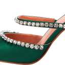 VETASTE Women's Pointed Toe Strappy Heels Crystal Satin Heeled Mules Wedding Party Shoes (10, Green)