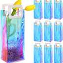 Frcctre 10 Pack Holographic Gift Bags with Handle, 13" H x 5.5" L x 3.75" W Reusable Clear PVC Gift Wrap Bags Wine Gift Bags for Birthday Christmas Weddings Housewarming Bachelorette Party
