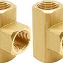 2PCS 3/8 Inch Brass Tee Pipe Fitting 3/8" NPT Female x 3/8" NPT Female x 3/8" NPT Female for Water/Oil/Gas