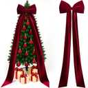 Knitgrip Extra Large Velvet Christmas Tree Topper Bow Giant Bow with Long Streamers Oversized Wrapping Gifts for Holiday Party Xmas Tree Wedding Home Decorations(Red,118 Inch)