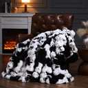 Faux Fur Throw Blanket for Couch, Fluffy Fuzzy Plush Bubble Blanket, Soft Warm Cozy Shaggy Rabbit Blanket, Luxury Decorative Gifts for Sofa Bedroom Living Room, 90x90inch (Cow Print-Black)