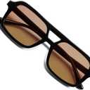 VANLINKER Retro 70s Square Aviator Sunglasses for Women Men Vintage Trendy Rectangle Sun Glasses VL9816 (C10-light Brown Lens/Black Frame)