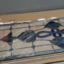 Yogoart Extra Large Horizontal Blue Victorian Stained Glass Window Panels Hanging Transom Window Panels (35" X 12") (Blue and Brown)