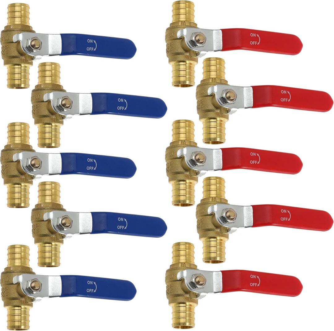 3/4" 3/4 Inch Brass Shut off Ball Valve Fit Both Ends for PEX Tubing, PEX Barb - Full Port Water Stop for Hot & Cold, 10 Pcs