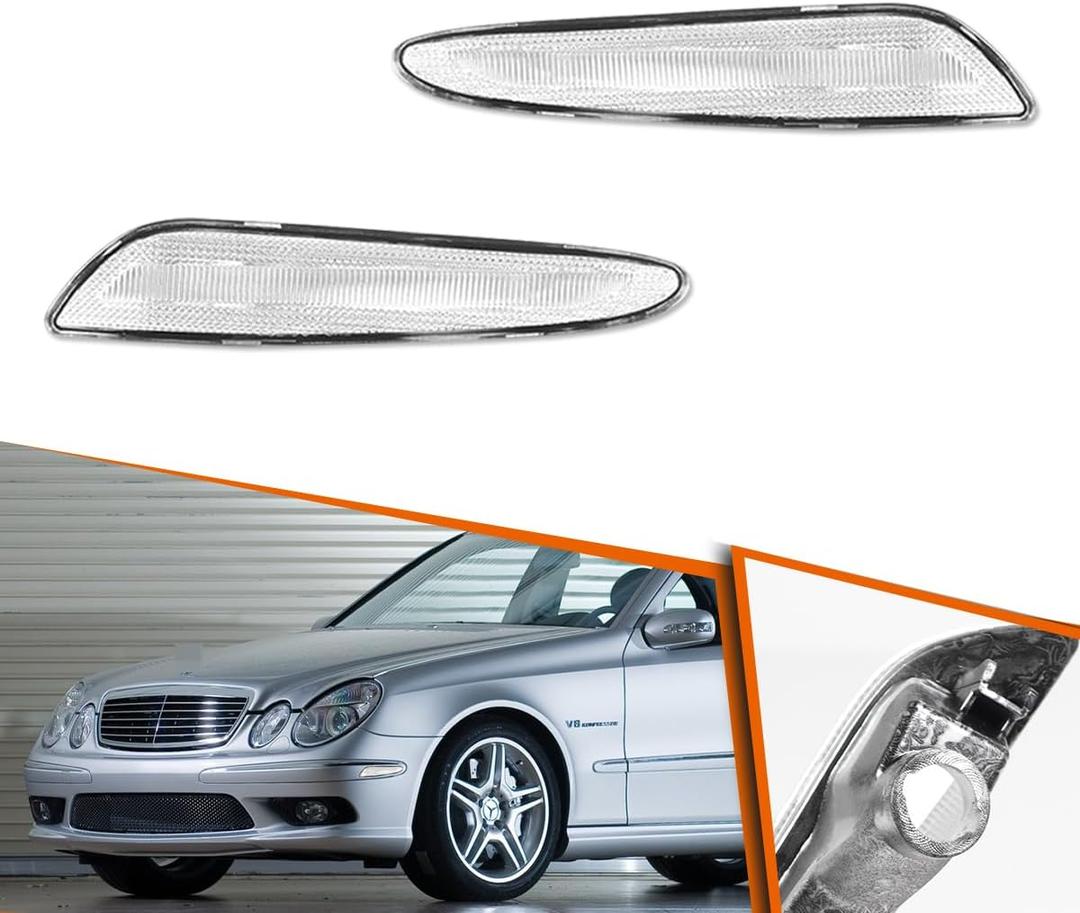 ADIIL For 2003-2006 Mercedes W211 E-Class Clear Lens Front Bumper Side Marker Light Housings