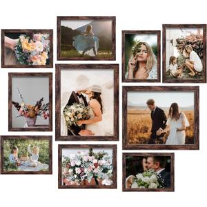 LUCKYLIFE Picture Frame Set 10-Pack, Gallery Wall Frame Collage with 8x10 5x7 4x6 Frames in Brown Finishes