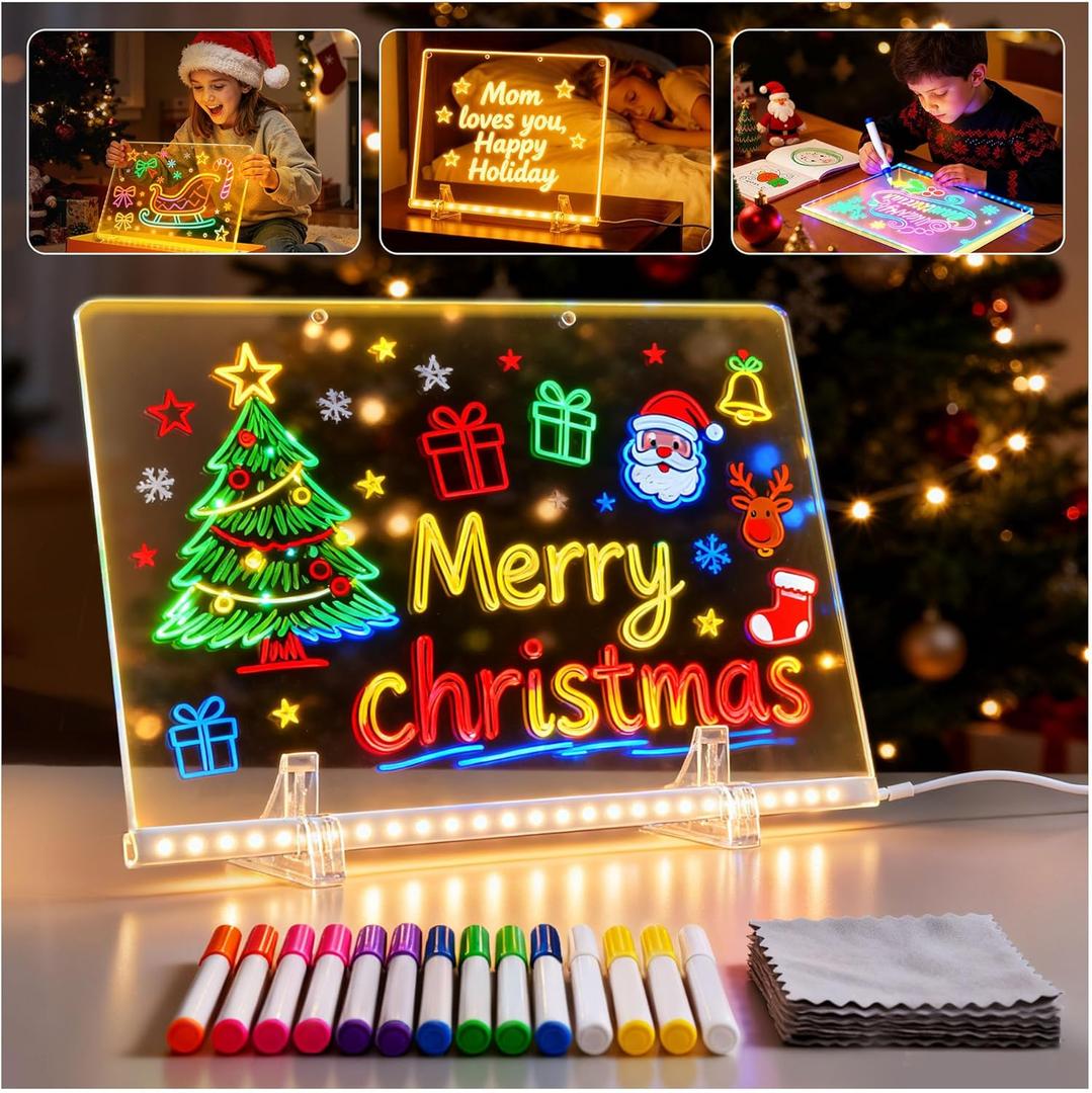 LED Drawing Board, 2026 New LED Note Board with 8 Colors & 4 Lighting Modes,12 Inch Acrylic Writing Board with 14 Marker Pens, Perfect Light Gift for Birthdays, Christmas, Halloween