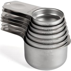Stainless Steel Measuring Cups Set of 7 Stackable Heavy Duty Measuring Cups for Dry and Liquid Ingredients (Silver)