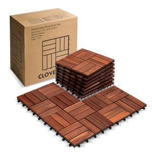 10 PCs Interlocking Wood Deck Tiles 12x12 inches, Waterproof All Weather Tiles for Porch Flooring, Outdoor Patio Wooden Floor Tiles, Balcony Deck, Easy Snap Lock, Walnut (Tiles-Walnut-12S)