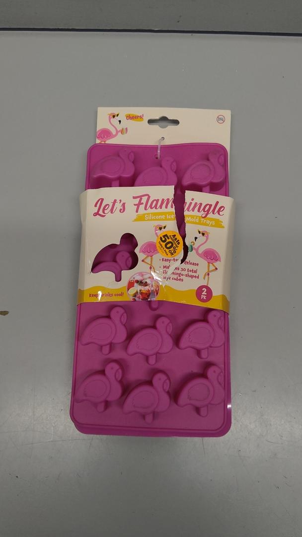 LET'S FLAMINGLE Silicone Ice Mold Trays 2 Pack Makes 30 Total Flamingo Ice Cubes