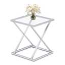 CAFOM Square End Table with Tempered Glass Top, Stylish X-Shaped Metal Frame, Living Room Coffee Table, Sofa Side Table, Accent Tables for Small Spaces, Modern Bedside Table for Bedroom (Silver)