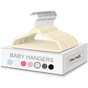BAGAIL Kids Velvet Hangers 11 Inches Children's Clothes Hangers Non-Slip Baby Hangers for Infant/Toddler (Ivory,50pack)