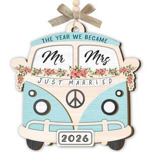 5 x Wedding Gifts for Couples 2026 - Meaningful Wooden Wedding Ornaments, Engagement Bridal Shower Gift for Bride, Just Married Ornaments, Newly Wed Gifts for Mr and Mrs Couple